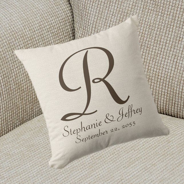Faux Rustic Burlap Monogram och Namn Pillow Kudde (Skapare uppladdad)