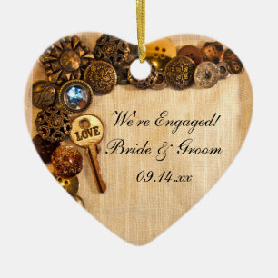Faux Rustic Buttons Förlovning Julgransprydnad Keramik