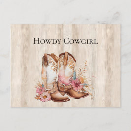 Faux Rustic Cream Wood Rosa ros Cowgirl Boots Vykort