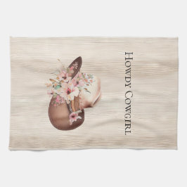Faux Rustic Cream Wood Rosa ros Cowgirl Kökshandduk