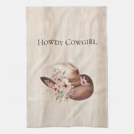 Faux Rustic Cream Wood Rosa ros Cowgirl Kökshandduk
