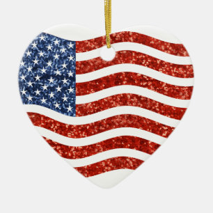 faux sekvin print american flagga julgransprydnad keramik