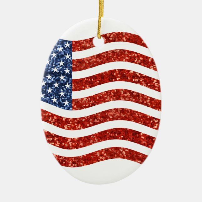 faux sekvin print american flagga julgransprydnad keramik (Framsidan)