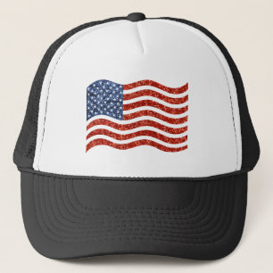 faux sekvin print american flagga truckerkeps
