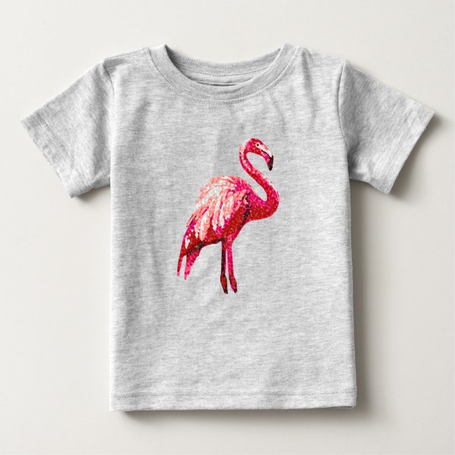 Faux Sequin Prated Tropical Flamingo Bird T Shirt (Framsida)