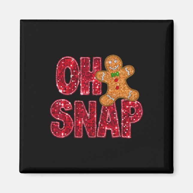 Faux Sequins Oh Snap jul Gingerbröd Family Magnet (Framsidan)
