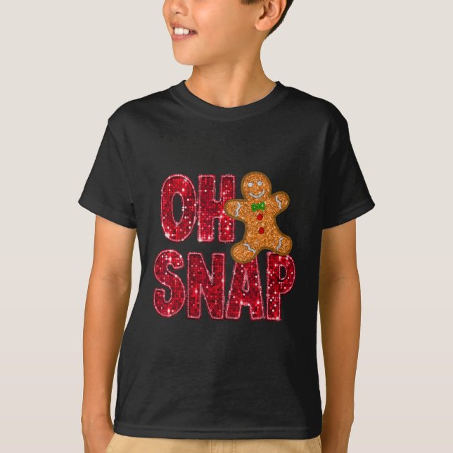 Faux Sequins Oh Snap jul Gingerbröd Family T Shirt (Framsida)