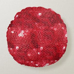Faux Sequins - Red Sequin Mönster Rund Kudde