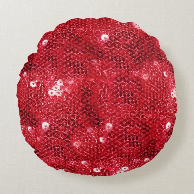 Faux Sequins - Red Sequin Mönster Rund Kudde (Framsidan)