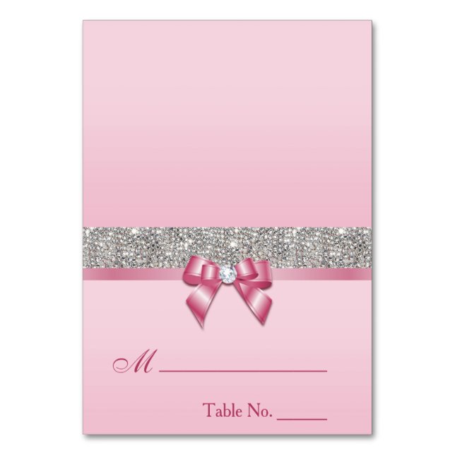 Faux Sequins Rosa Bow Place Card Bordsnummer (Framsidan)
