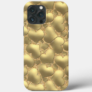 Faux Shiny Guld Glitter Heart Art Mönster