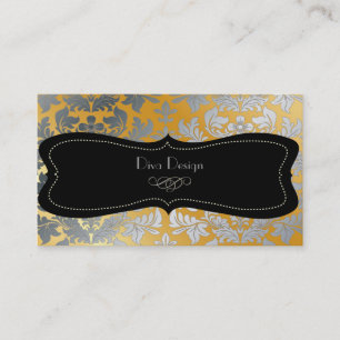 Faux silver baroque damask /black/guld ton visitkort