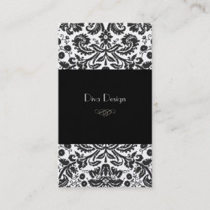 Faux silver baroque damask /black visitkort