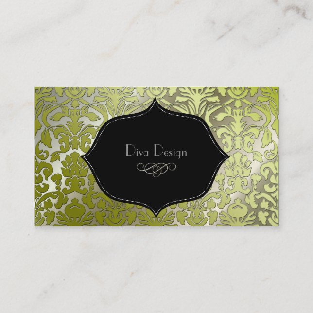 Faux silver baroque damask /black visitkort (Framsida)
