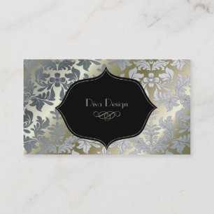 Faux silver baroque damask /black visitkort
