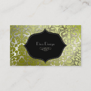 Faux silver baroque damask /black visitkort
