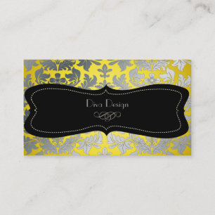Faux silver baroque damask gult/svart visitkort