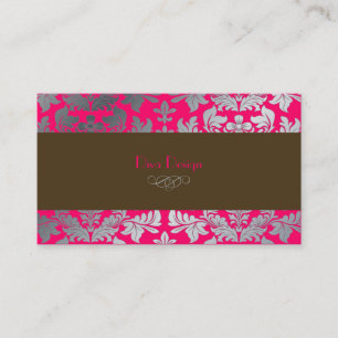Faux silver baroque damask shock rosa + choklad visitkort