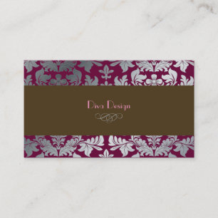 Faux silver baroque damm en merlot + choklad visitkort