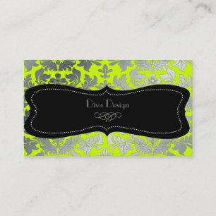 Faux silver baroque damm fluorescerande grönt/svar visitkort