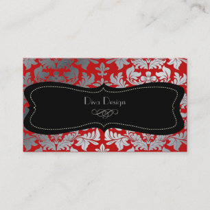 Faux silver baroque damm röd/svart visitkort