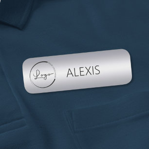 Faux Silver Company Business Logotyp Promotional Namnbricka