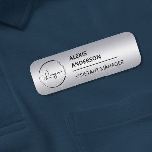 Faux Silver Company Business Logotyp Promotional Namnbricka
