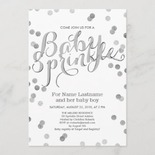 Faux Silver Confetti Modern Baby Sprinkle Inbjudan