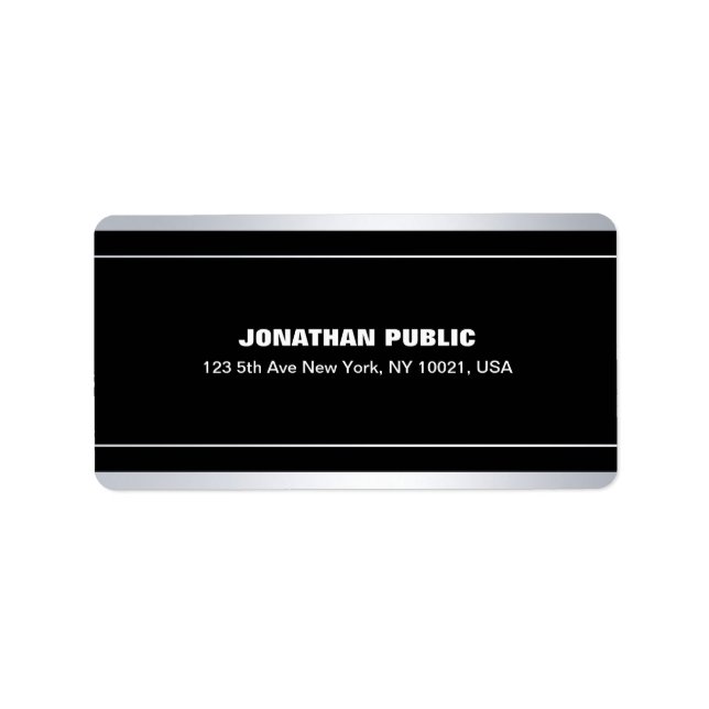 Faux Silver Elegant Modern Black Template Glamor Adressetikett (Framsidan)