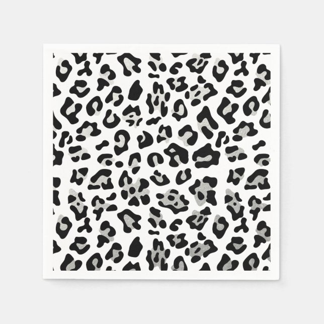 Faux Silver Foil Black Leopard Print Mönster Pappersservett (Framsidan)