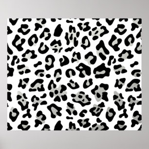 Faux Silver Foil Black Leopard Print Mönster Poster