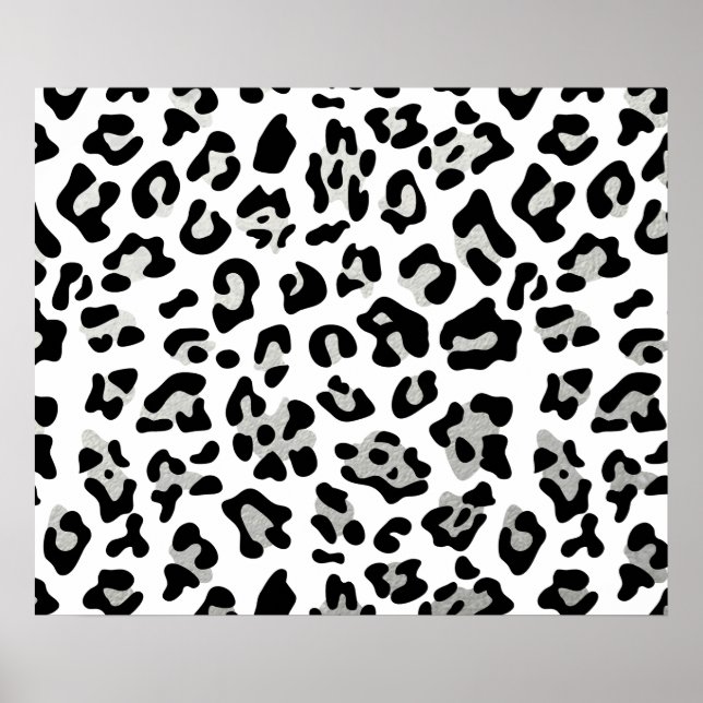 Faux Silver Foil Black Leopard Print Mönster Poster (Framsidan)
