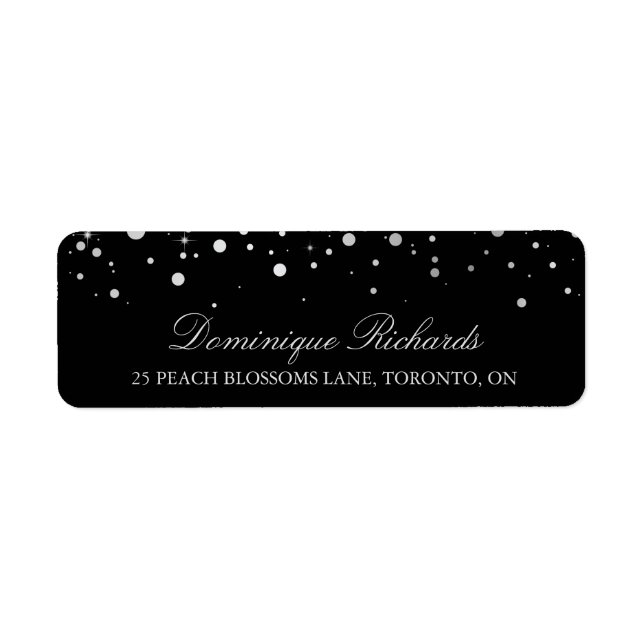 Faux Silver Foil Confetti Black & White I Returadress Etikett (Framsidan)
