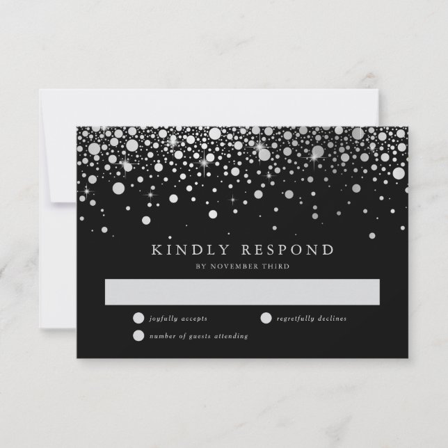 Faux Silver Foil Confetti Black & White OSA kort (Framsida)