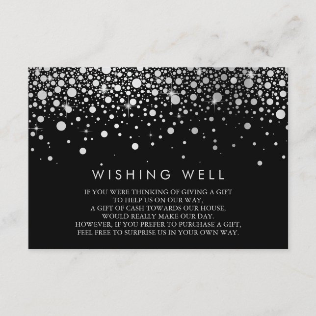 Faux Silver Foil Confetti Black Wishing-brunnskort Tilläggskort (Framsida)