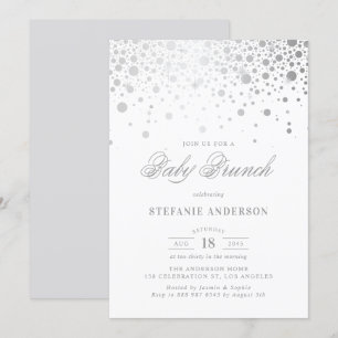 Faux Silver Foil Confetti Dots Baby Brunch Inbjudningar