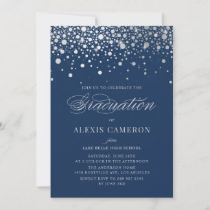 Faux Silver Foil Confetti Dots Blue Studenten Inbjudningar