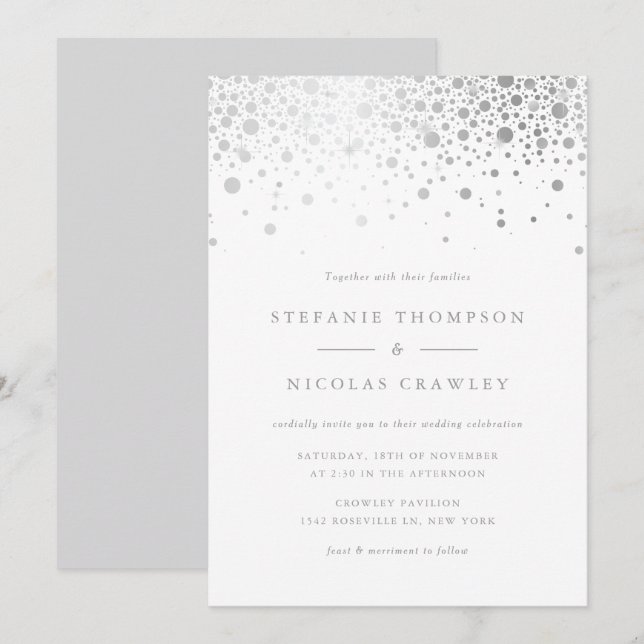 Faux Silver Foil Confetti Dots Bröllop Inbjudningar (Fram/baksida)