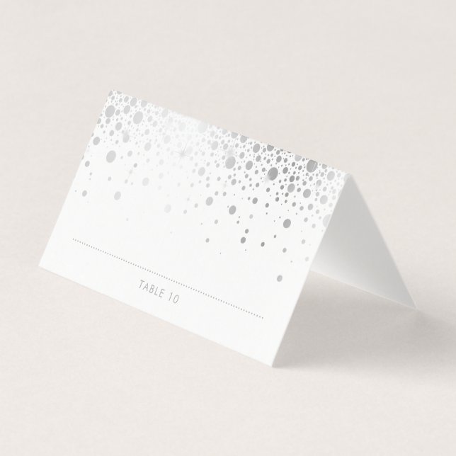 Faux Silver Foil Confetti Dots Bröllop Place Cards Kort (Framsida)