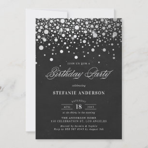 Faux Silver Foil Confetti Dots Chalkboard Birthday Inbjudningar