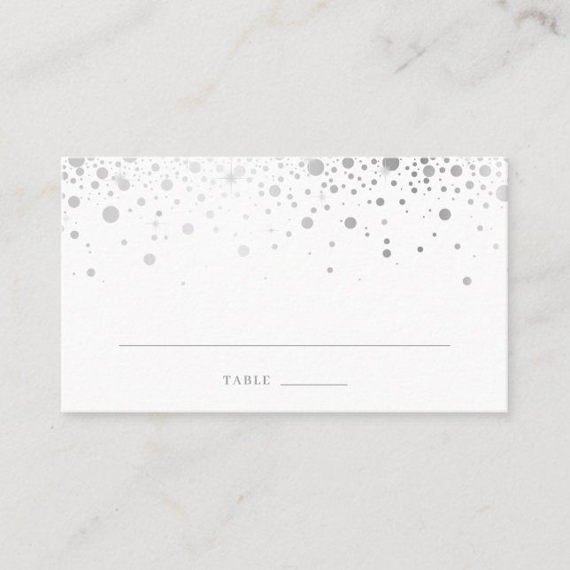 Faux Silver Foil Confetti Dots Elegant bröllop Placeringskort (Framsida)