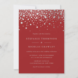 Faux Silver Foil Confetti Dots Red Bröllop Inbjudningar