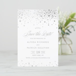 Faux Silver Foil Confetti-punkter Spara datum Spara Datumet