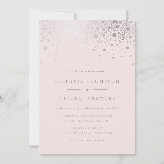 Faux Silver Foil Confetti  Rosa Bröllop Inbjudningar (Framsida)