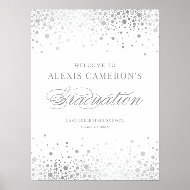 Faux Silver Foil Confetti Studentfest Välkommen Poster (Framsidan)