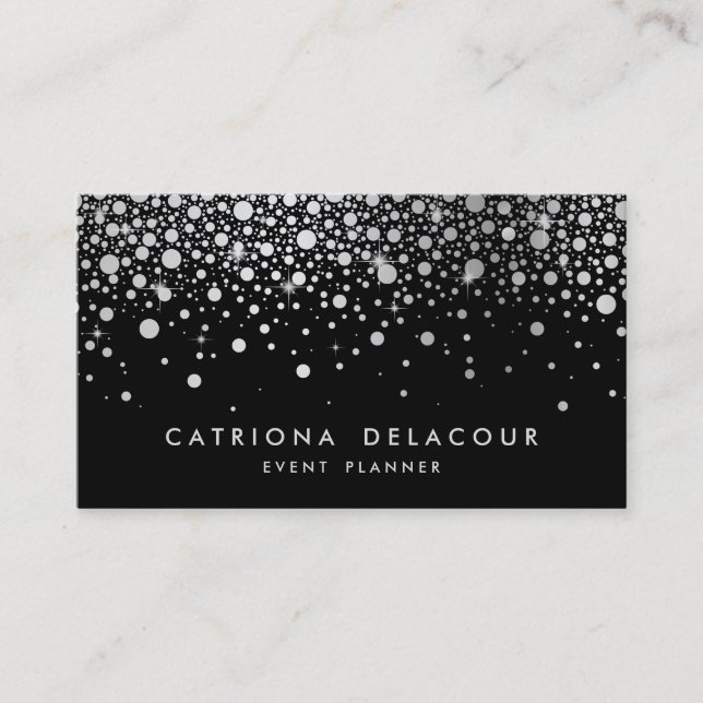 Faux Silver Foil Confetti | Svart Affärskort Visitkort (Framsida)