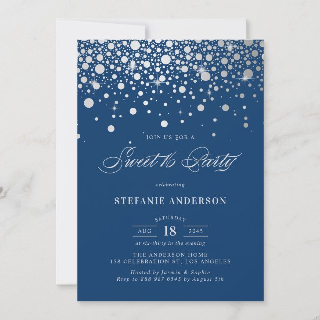 Faux Silver Foil Confetti | SWEET SIXTEEN Inbjudningar (Framsida)