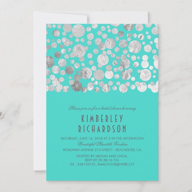 Faux Silver Foil Confetti Teal-Möhippa Inbjudningar (Framsida)