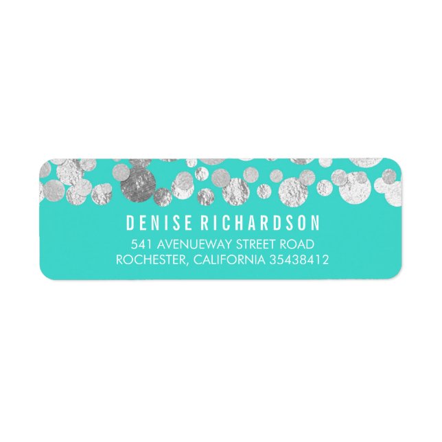 Faux Silver Foil Confetti Teal Returadress Etikett (Framsidan)