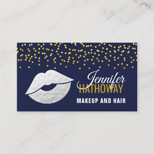 Faux Silver Foil Läppar och Confetti Makeup Artist Visitkort (Framsida)